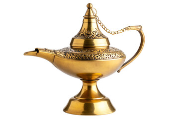 Vintage Brass Oil Lamp with Glass Chimney, isolated on a transparent background