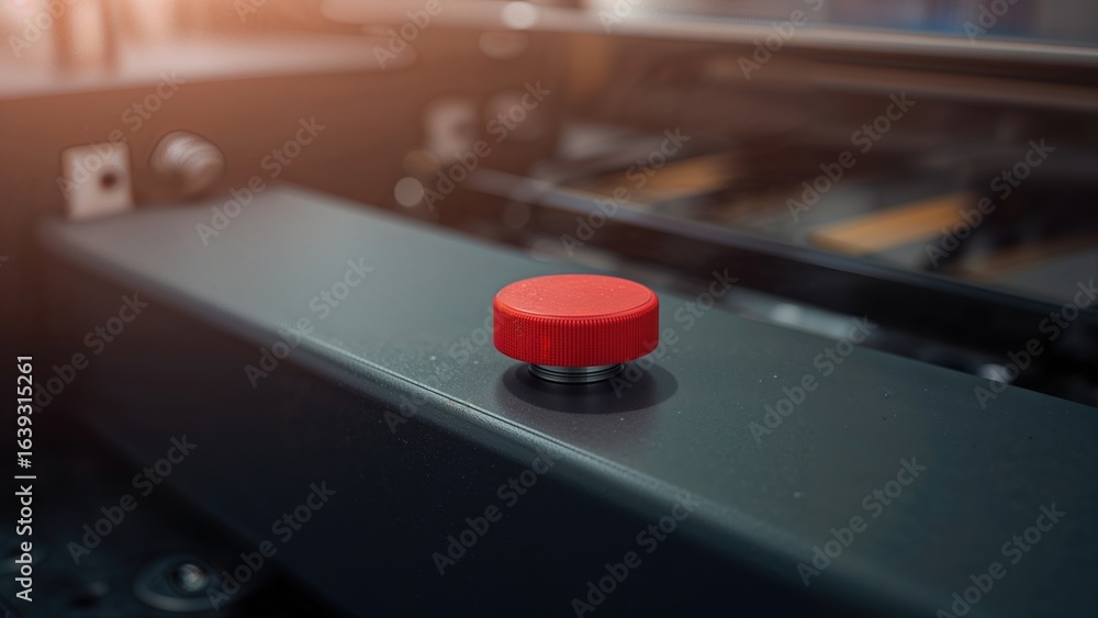 Poster macro shot of a scarlet control on a folding device used in printing