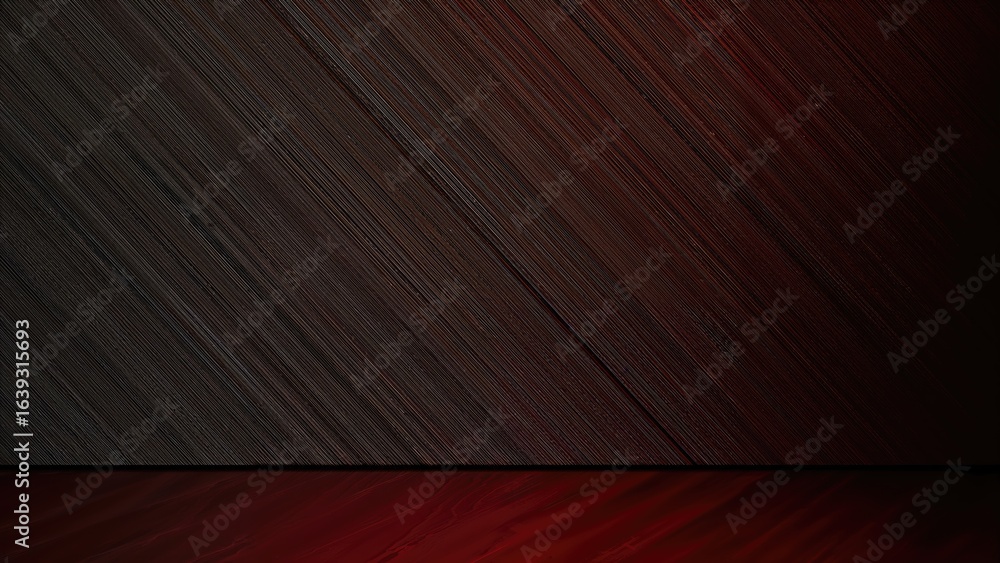 Poster red and black abstract light design featuring gradient floor and metallic wall textures with a sleek