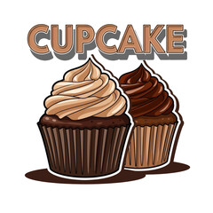 3D Rendered Cupcake Logo with Chocolate and Vanilla Flavors and 
