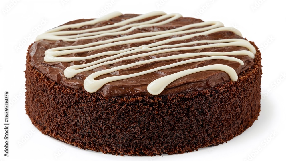 Poster macro photo of a cocoa cake adorned with white glaze patterns