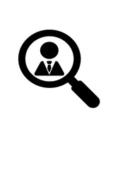 Magnifying glass over a person icon representing recruitment and search