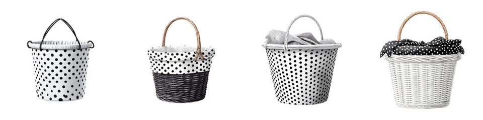 Polka Dot Baskets - Woven Storage Containers on White Background