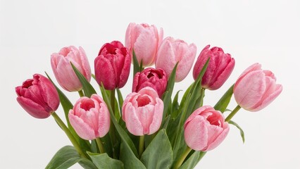 Obraz premium Arrangement of Pink Tulips on a White Surface