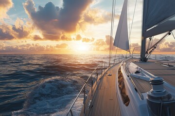 Obraz premium Yacht sail in the ocean at sunny day cruise romantic landscape