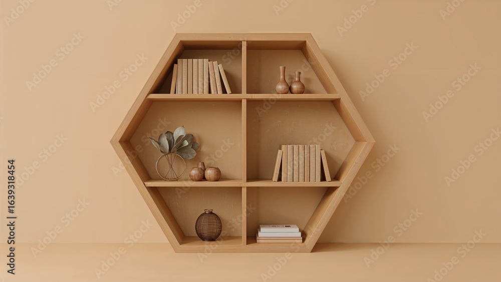Aufkleber hexagon style bookshelf display with a dedicated copy space