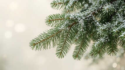 Obraz premium Spruce branch with lush green needles against a soft-focus backdrop