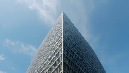 Upward shot of a cutting-edge office facility highlighting architecture, light, and technological innovation