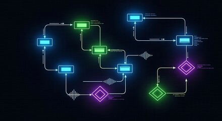 Abstract futuristic digital network flow with glowing neon elements