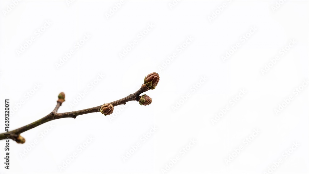 Poster isolated sprouting tree limb displayed on a white surface