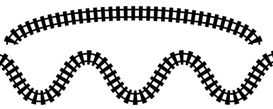 Curve train track icon, railway winding line. Curve railroad illustration top view, rail way