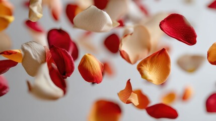 Colorful petals floating in air.