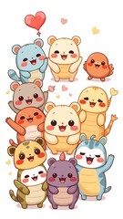 Fototapeta premium Wholesome Family of Cartoon Animal Stickers