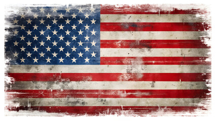 A distressed and weathered american flag, symbolizing the united states of america with its iconic stars and stripes, evoking patriotism and national pride isolated on transparent background