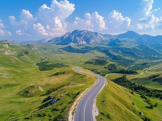 Scenic road in mountains, beautiful nature landscape aerial panorama