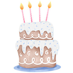 Watercolor hand painted birthday party cake