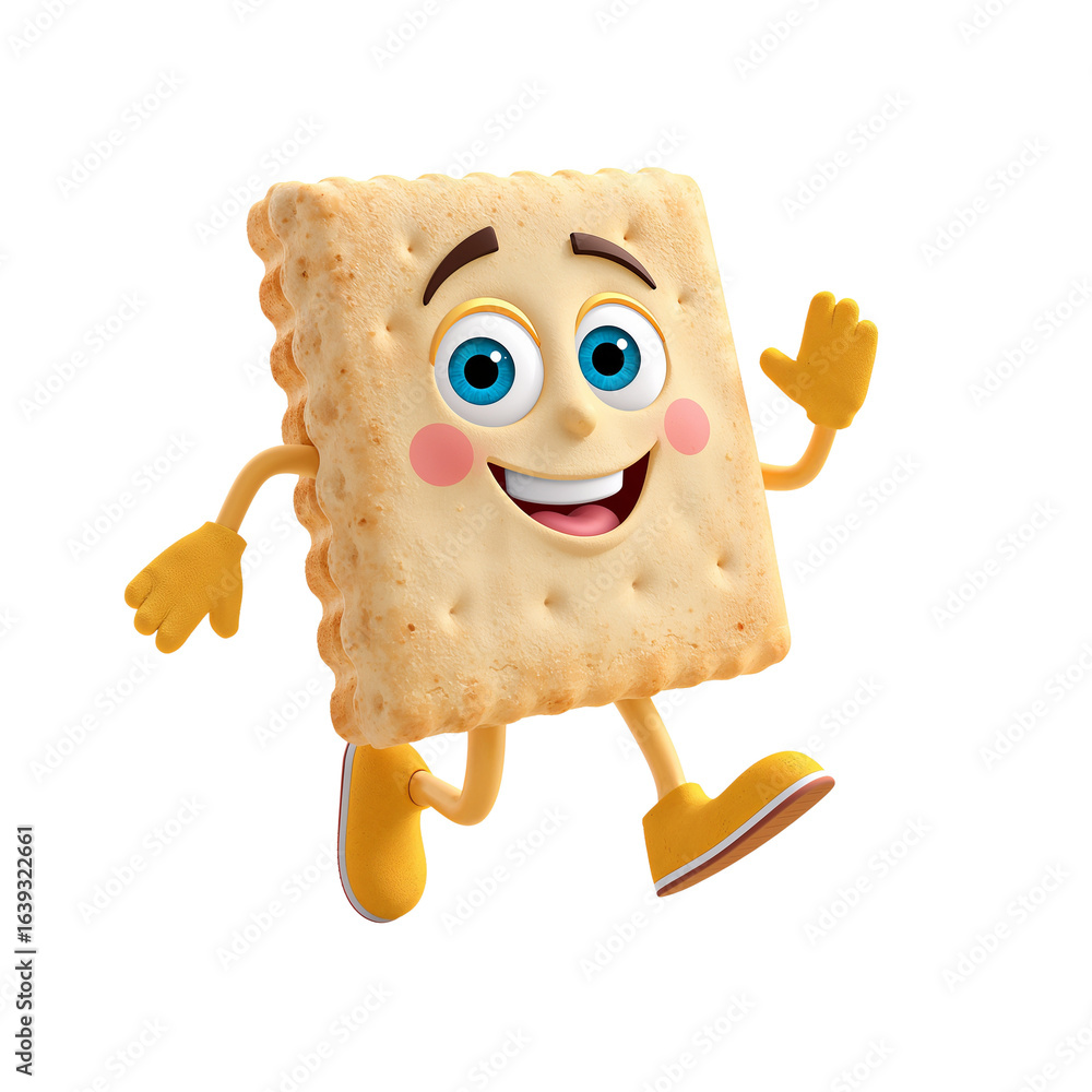 Poster animated cracker character cheerfully walking with isolated transparent background, ready to enjoy