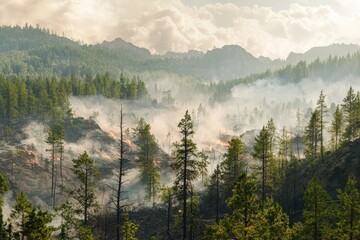 Forest fires are burning the forests in summer, nature landscape