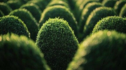 English garden trees bushes trimmed in geometric correct shapes landscape design