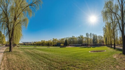 Obraz premium Lush central park gleaming under the warm early spring sun