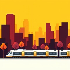 Minimalist City Transit Scene with Train and Urban Landscape