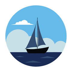 Vector art of sailboat on the water with blue sky and clouds