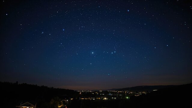 Spinning globe at twilight with illuminated homes shining through the darkness under a sky full of stars.
