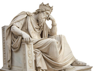 Fototapeta premium Contemplative King: Marble Statue of a Crowned Monarch in Thoughtful Pose on transparent background