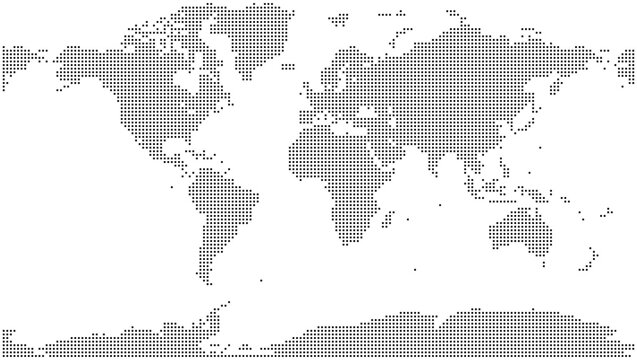 Square shape dotted world map showing an outstanding design element for a global company. Dot map provides a clear and stylish representation of worldwide presence.