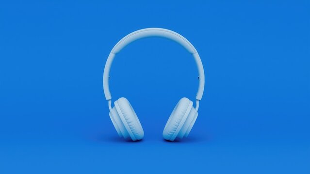 Isolated white audio device on a blue canvas, representing communication and creativity - Powered by Adobe