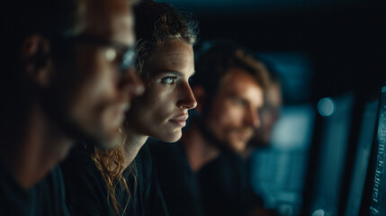 Obraz premium Closeup of Hand Drawing on Futuristic Holographic Display, Technology and Business Development Concept, Professional Using Digital Touchscreen Interface for Data Analysis and Planning in Modern Office