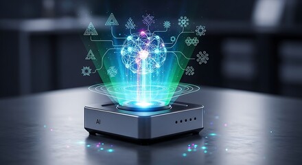 Futuristic holographic display projecting scientific formulas and symbols