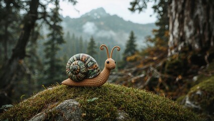 Crafted Snail Figurine Amidst Organic Surroundings