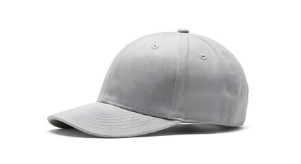 Fototapeta premium A close-up studio shot of a plain, grey baseball cap, isolated on white background. Isolated background hat, baseball cap, baseball hat, hat, Front, back and angle view of adult man caps mockup.