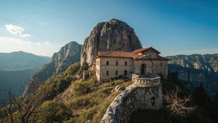 Fototapeta premium Historic Mountain Monastery Surrounded by Stunning Landscape