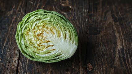 Obraz premium Segment of Savoy Cabbage Placed on a Rough Dark Table