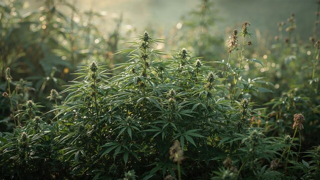 Early dawn with hemp foliage