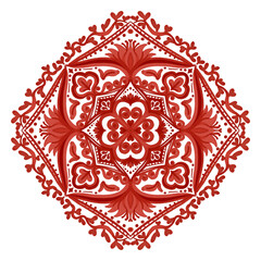 Elegant red watercolor mandala with intricate floral and heart-shaped patterns. Perfect for textile prints, valentine designs, meditation visuals, yoga themes, and artistic decorative projects.