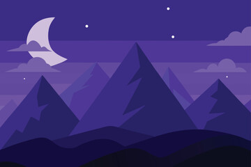 Obraz premium Tranquil Night Landscape with Mountains Moon and Stars in Dreamy Purple Hues a Serene Nature Scene Ideal for Relaxation