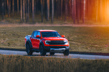 Four-wheel drive truck in open nature © AlexGo