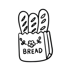 Hand drawn bread in paper bag outline element icon
