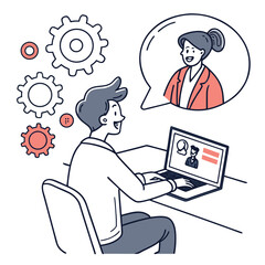 Man on a video call with a colleague discussing business strategy and teamwork