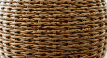 Closeup of Rattan Wicker Basket with Detailed Weaving Texture