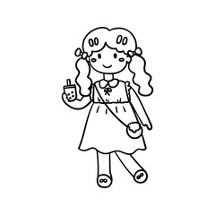 Hand drawn girl holding bubble tea outline element icon