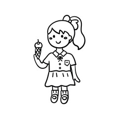 Hand drawn girl holding ice cream outline element icon