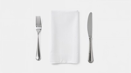 Cutlery wrapped in fabric on a white background
