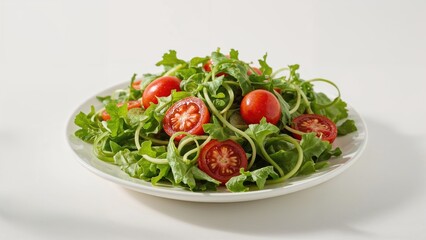 Crisp green salad featuring tomatoes and cucumbers