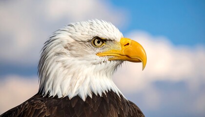 Fototapeta premium Majestic Bald Eagle Headshot Against a Blue Sky