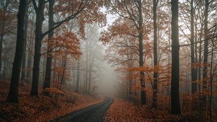 Obraz premium Misty autumn atmosphere in a wooded landscape