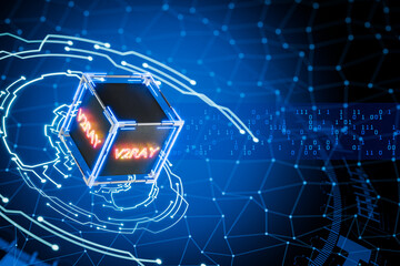 Freedom on the Internet. V2Ray tool is responsible for implementing network protocols and functions. Concept of bypassing censorship on Internet. Replacement of VPN for accessing Internet. 3d render